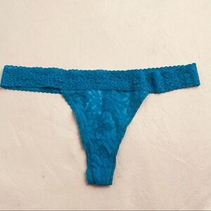 Secret Treasures teal nylon lace thong panty L